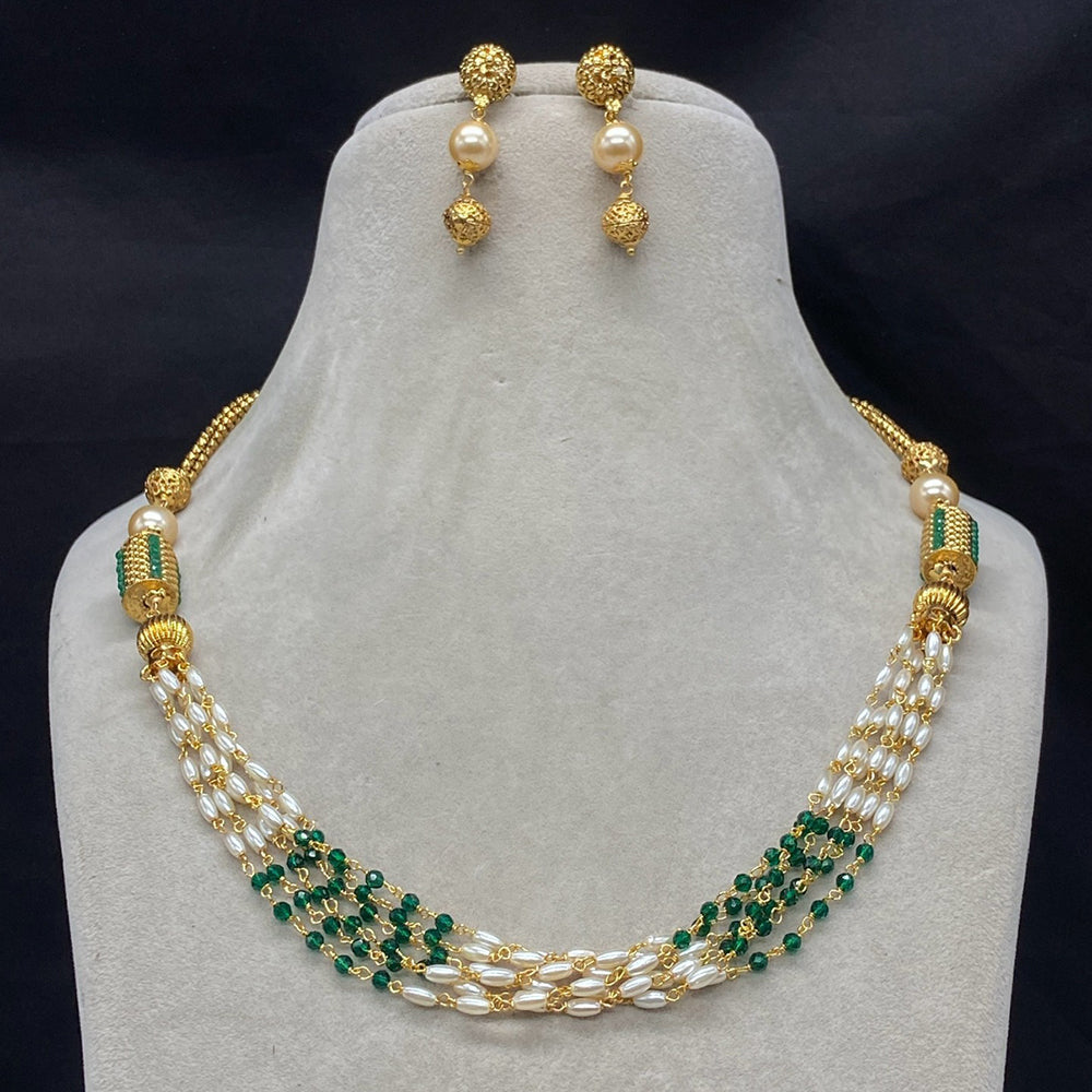 Royal Kundan Jewellery Gold Plated Beads And Pearls Necklace Set