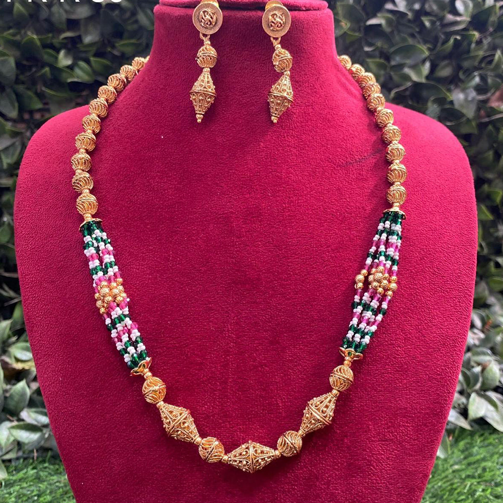 Royal Kundan Jewellery Gold Plated Beads And Pearls Necklace Set