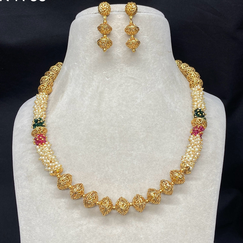 Royal Kundan Jewellery Gold Plated Beads And Pearls Necklace Set