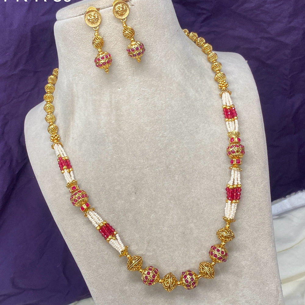 Royal Kundan Jewellery Gold Plated Beads And Pearls Necklace Set