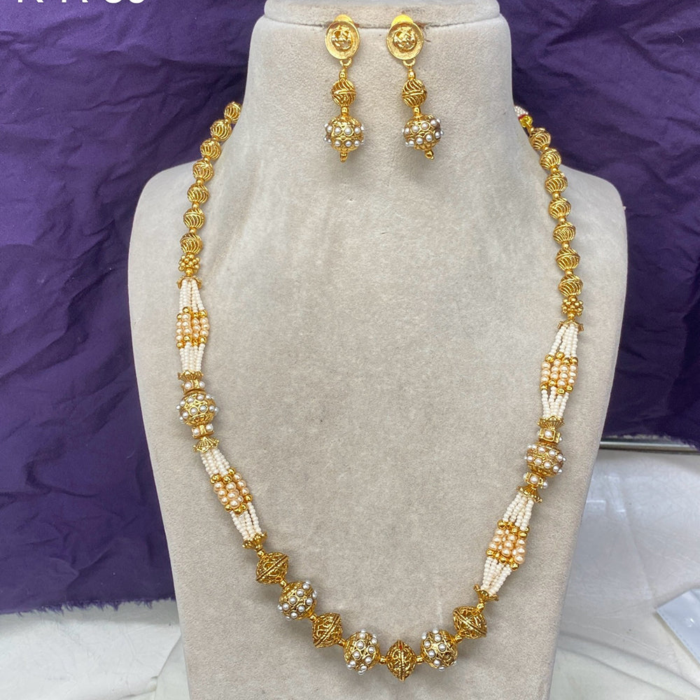 Royal Kundan Jewellery Gold Plated Beads And Pearls Necklace Set