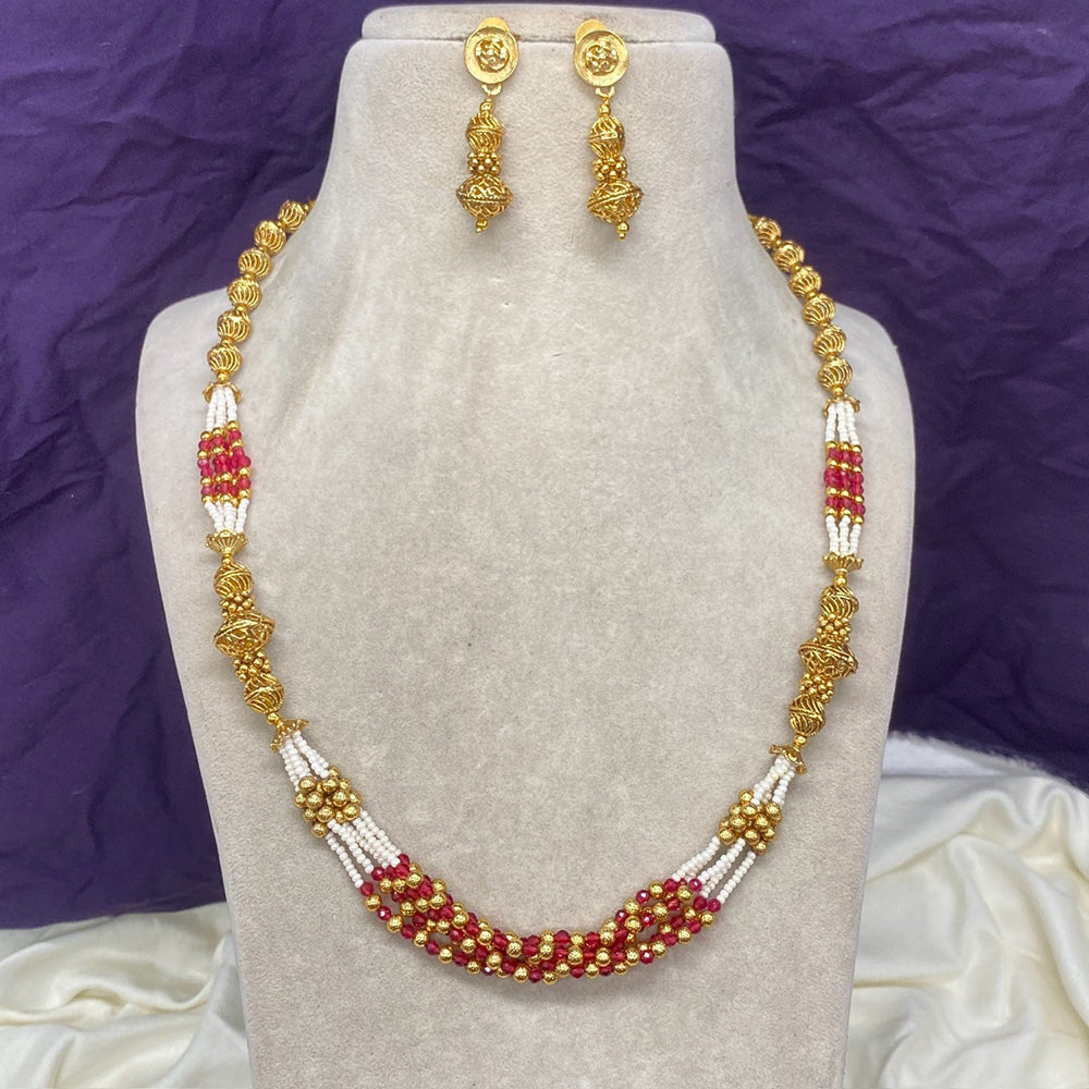 Royal Kundan Jewellery Gold Plated Beads And Pearls Necklace Set