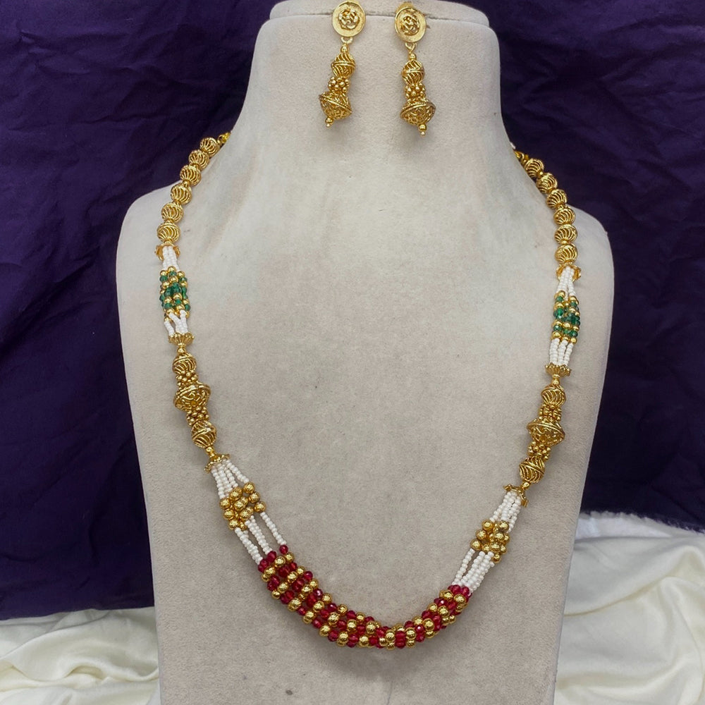 Royal Kundan Jewellery Gold Plated Beads And Pearls Necklace Set