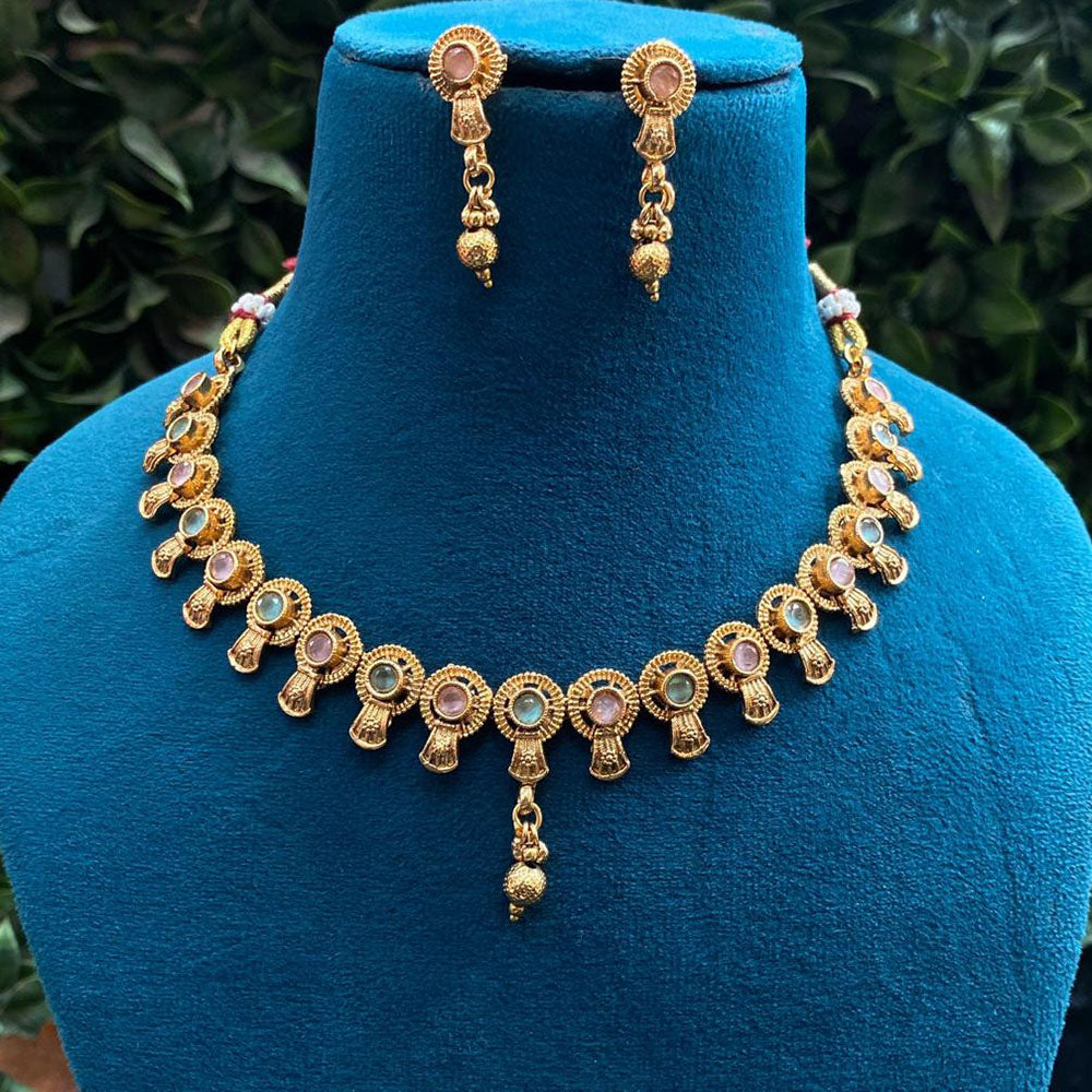Royal Kundan Jewellery Gold Plated Pota Stone Necklace Set
