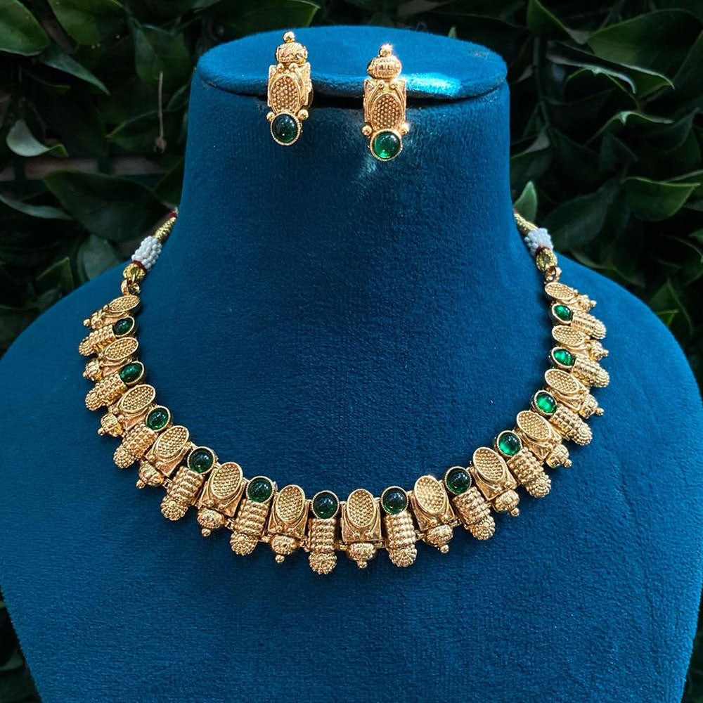 Royal Kundan Jewellery Gold Plated Pota Stone Necklace Set