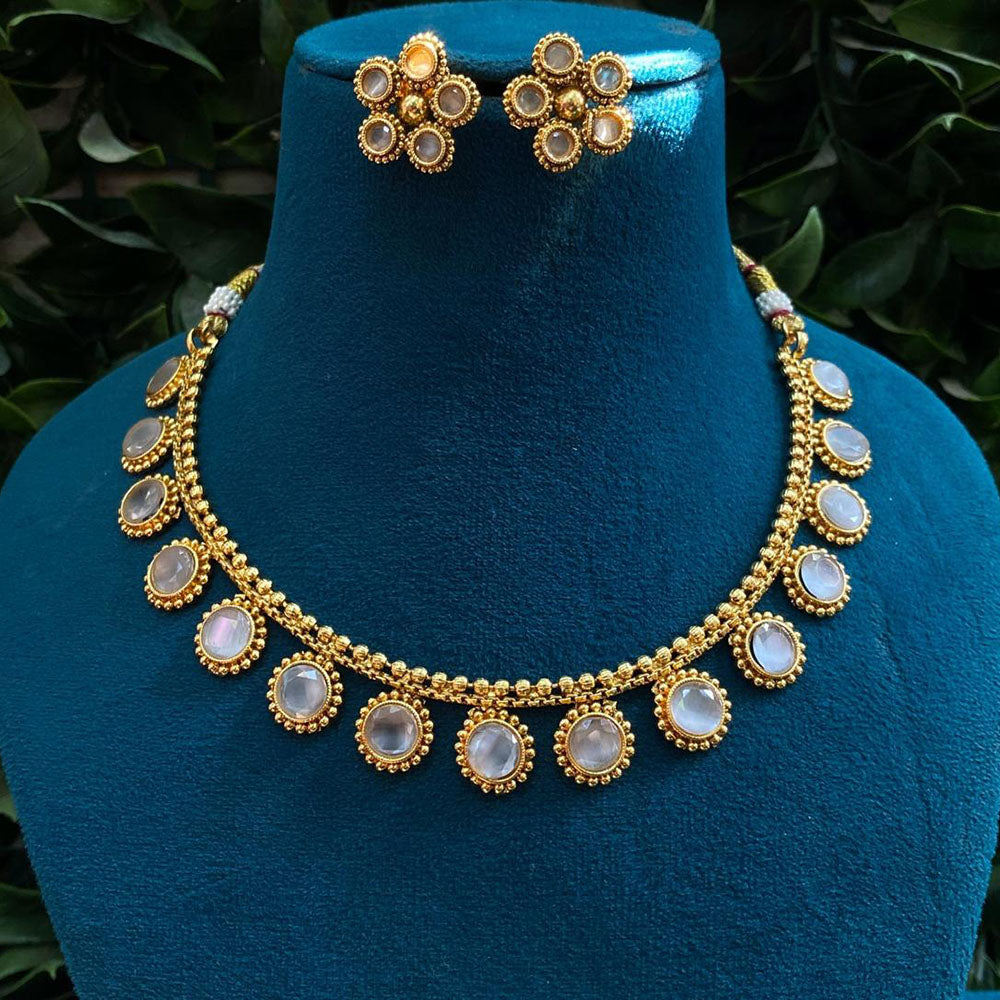 Royal Kundan Jewellery Gold Plated Crystal Stone Necklace Set