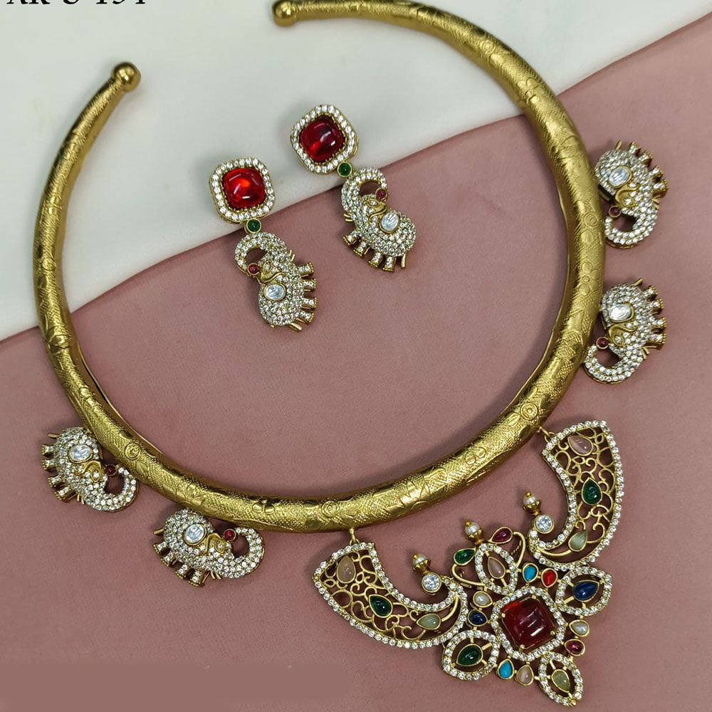 Royal Kundan Jewellery Gold Plated Pota Stone And Austrian Stone Necklace Set
