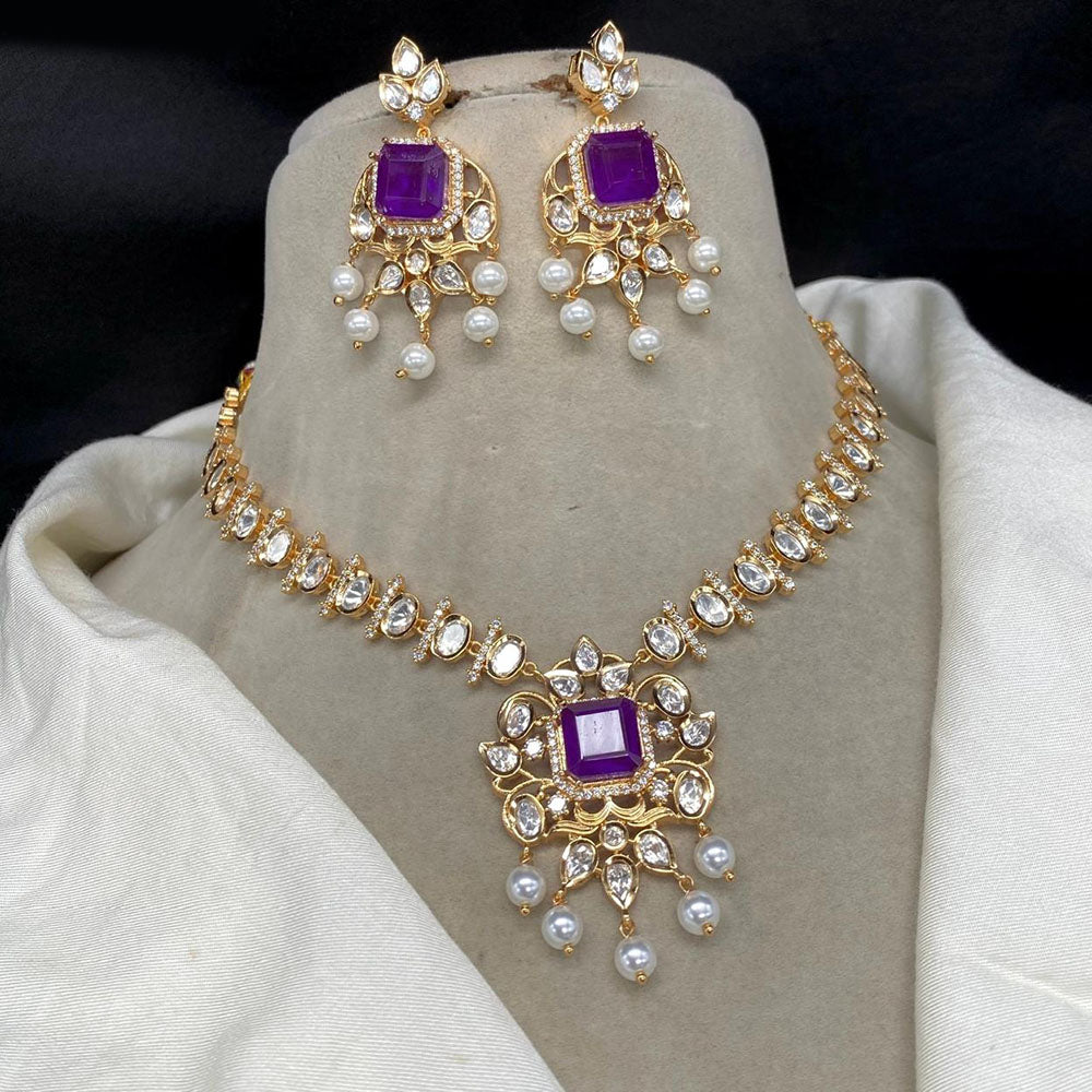 Royal Kundan Jewellery Gold Plated Polki Kundan Necklace Set