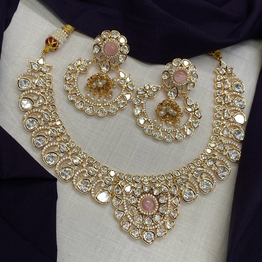 Royal Kundan Jewellery Gold Plated Polki Kundan And Austrian Stone Necklace Set