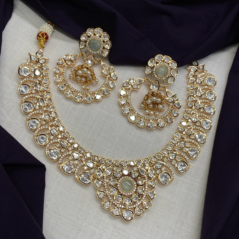 Royal Kundan Jewellery Gold Plated Polki Kundan And Austrian Stone Necklace Set