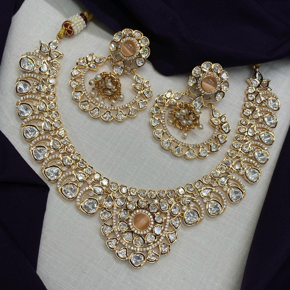Royal Kundan Jewellery Gold Plated Polki Kundan And Austrian Stone Necklace Set