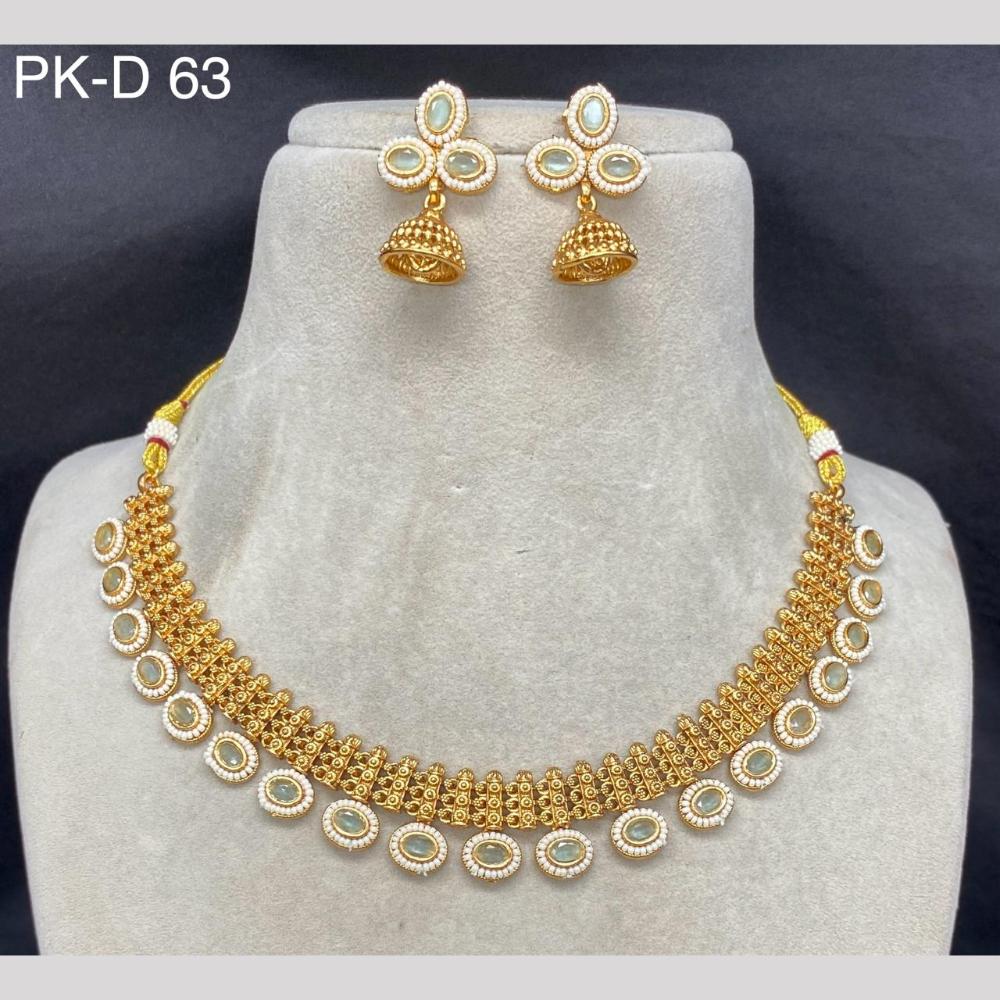 Royal Kundan Jewellery Gold Plated Pota Stone And Pearls Necklace Set