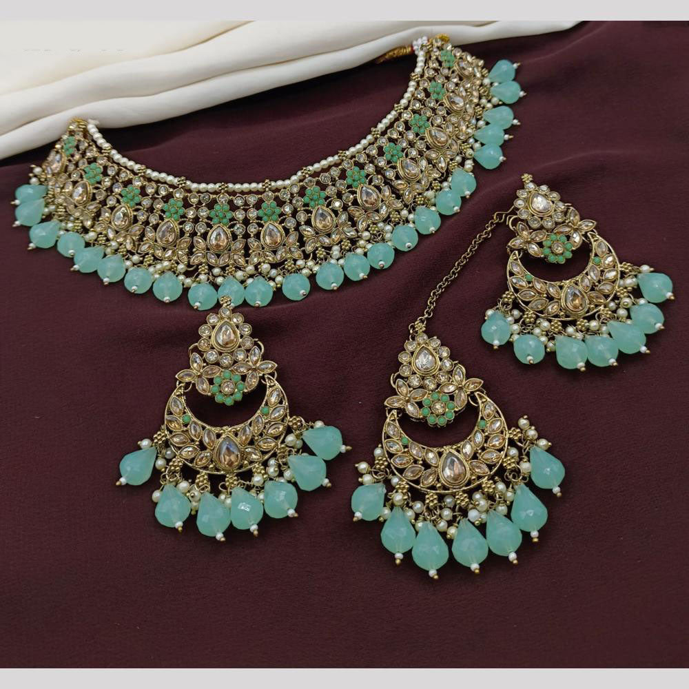 Royal Kundan Jewellery Gold Plated Crystal Stone And Pearls Necklace Set