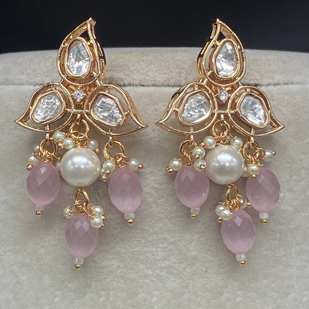 Royal Kundan Jewellery Gold Plated Polki Kundan And Beads Dangler Earrings