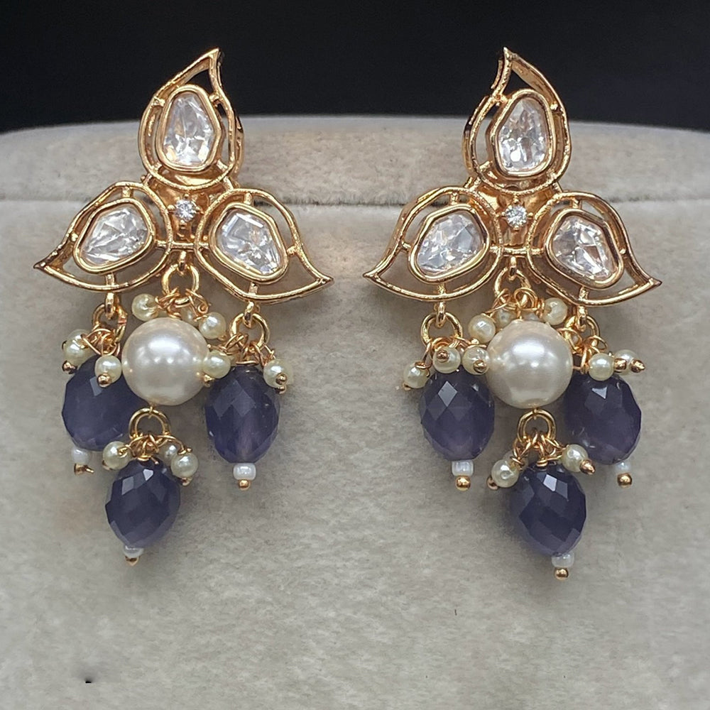 Royal Kundan Jewellery Gold Plated Polki Kundan And Beads Dangler Earrings