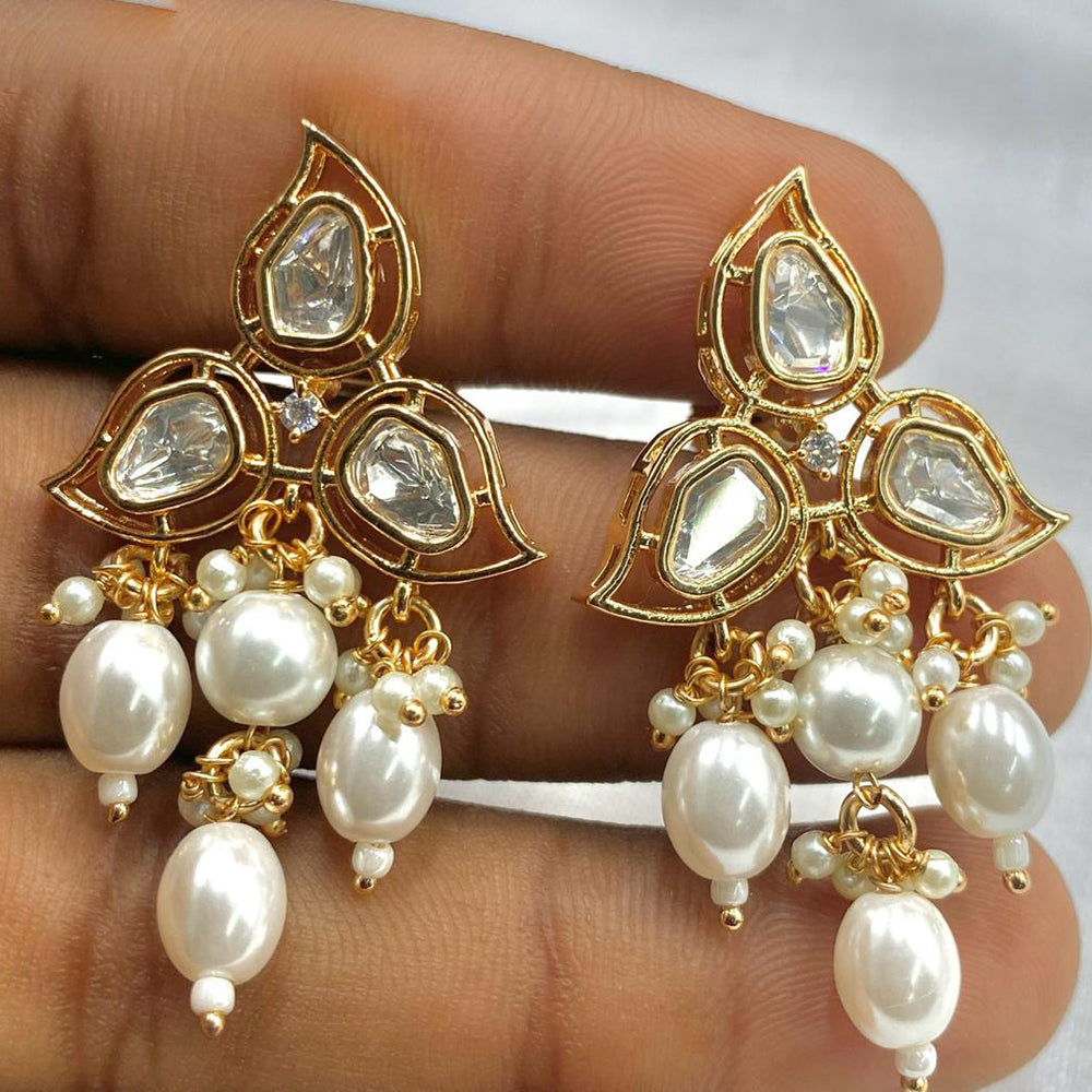 Royal Kundan Jewellery Gold Plated Polki Kundan And Beads Dangler Earrings