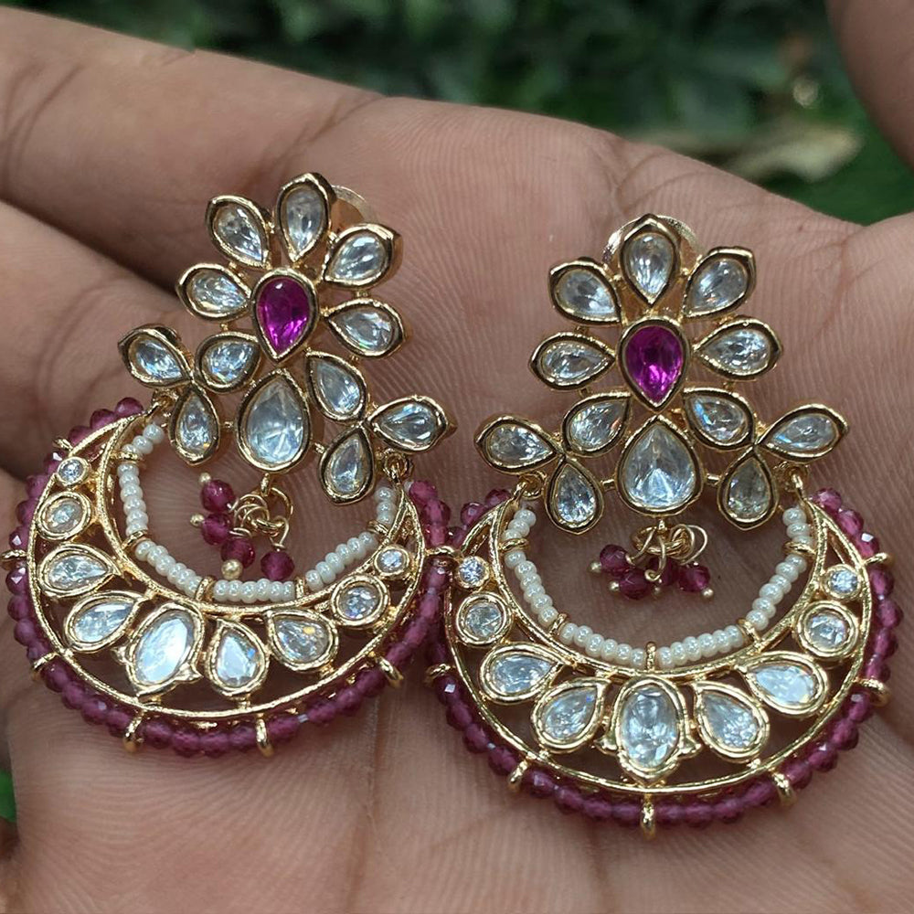 Royal Kundan Jewellery Gold Plated Polki Kundan And Pearls Dangler Earrings