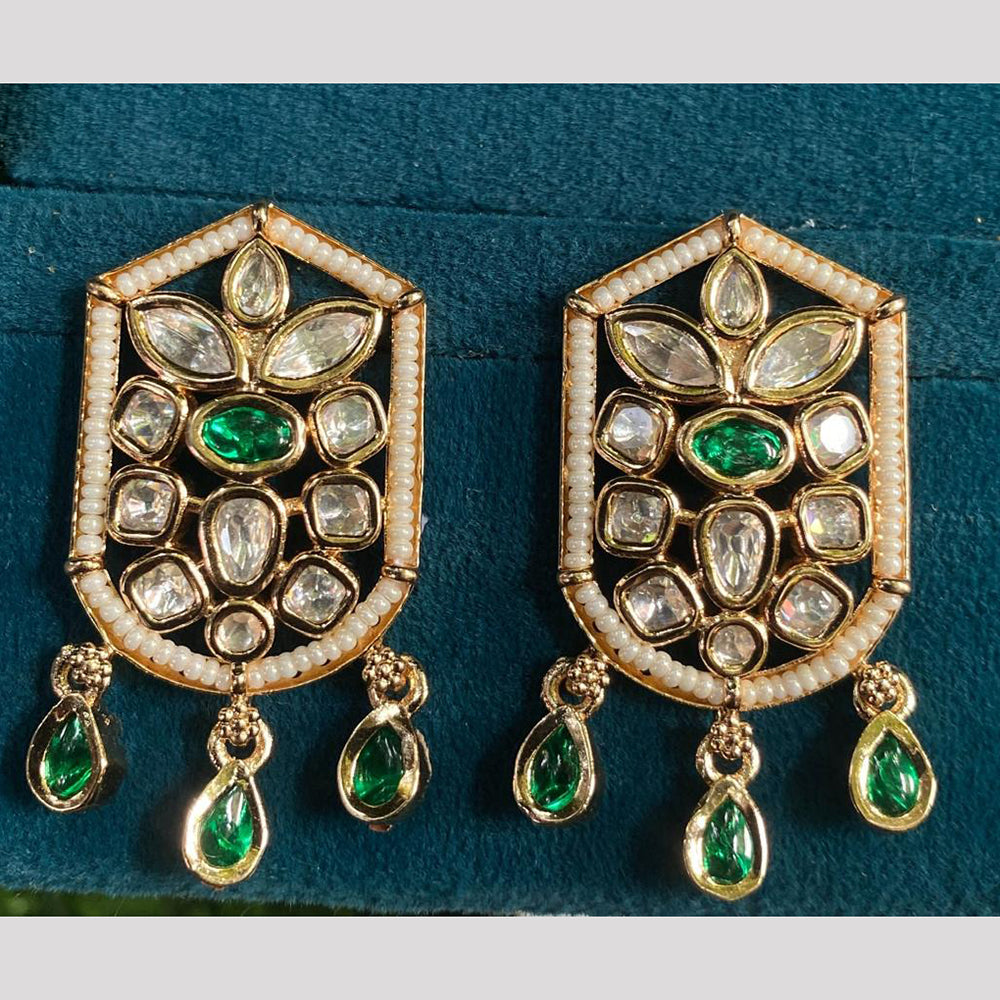 Royal Kundan Jewellery Gold Plated Polki Kundan And Pearls Dangler Earrings