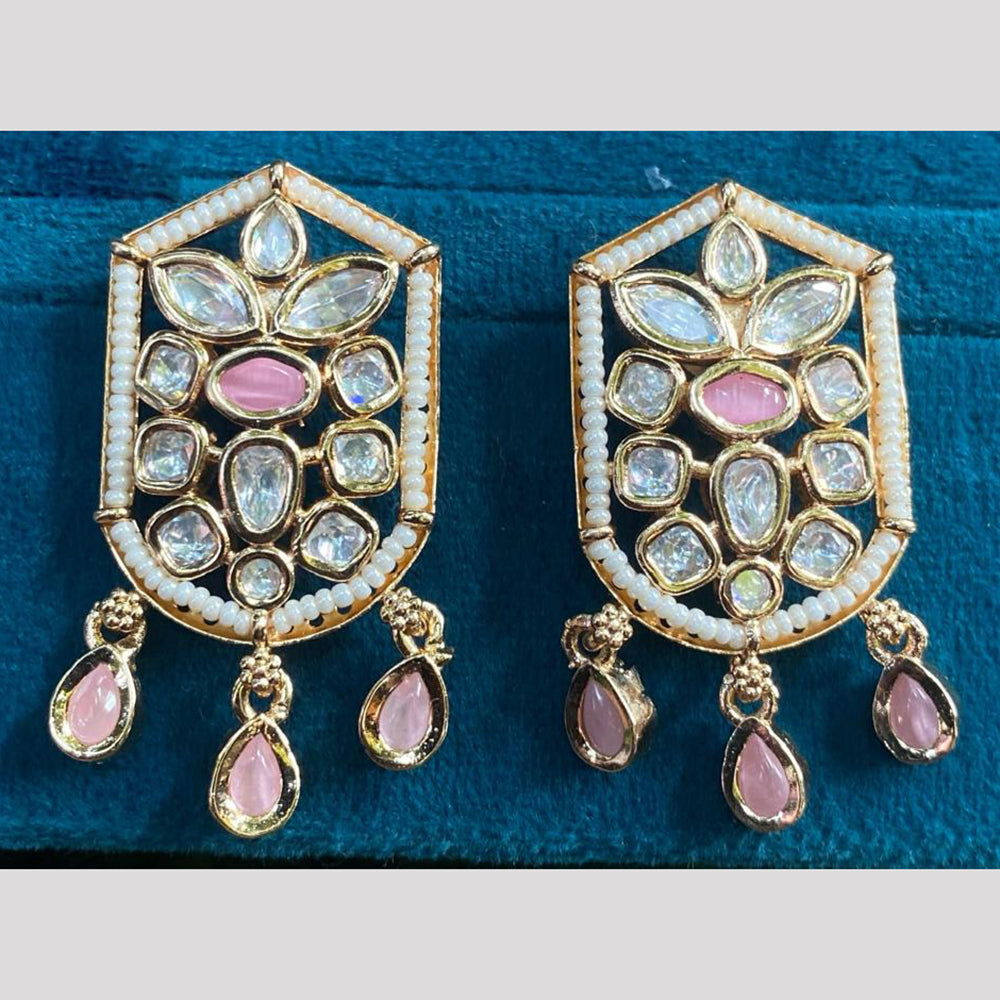 Royal Kundan Jewellery Gold Plated Polki Kundan And Pearls Dangler Earrings