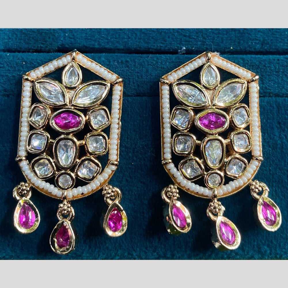Royal Kundan Jewellery Gold Plated Polki Kundan And Pearls Dangler Earrings