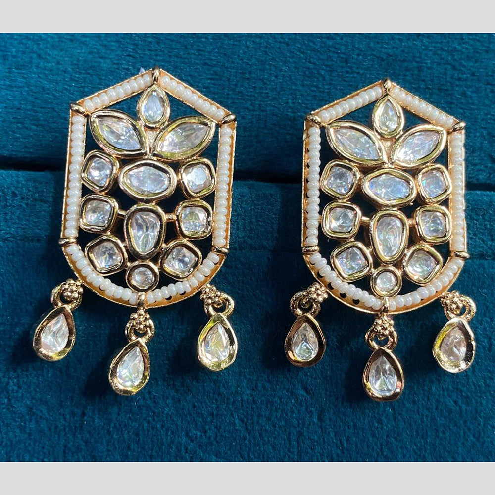 Royal Kundan Jewellery Gold Plated Polki Kundan And Pearls Dangler Earrings