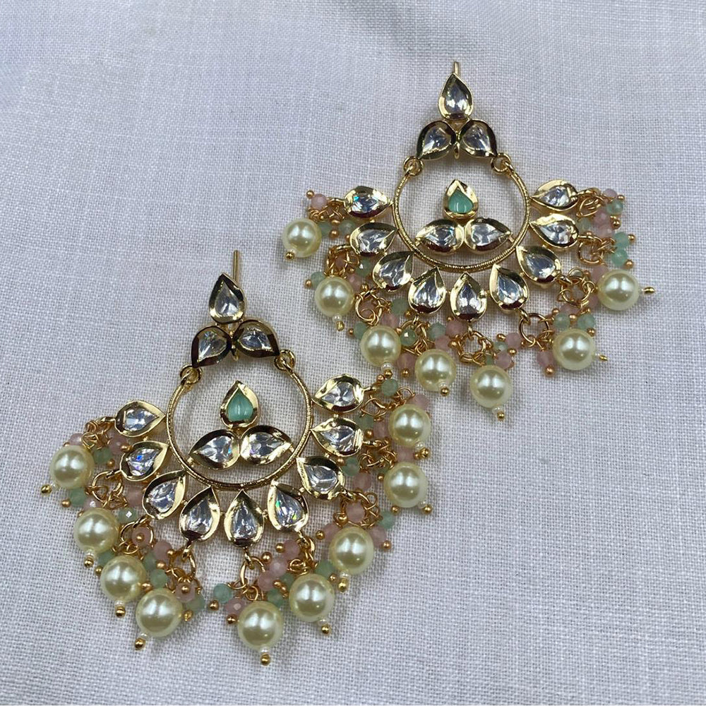 Royal Kundan Jewellery Gold Plated Polki Kundan And Pearls Dangler Earrings