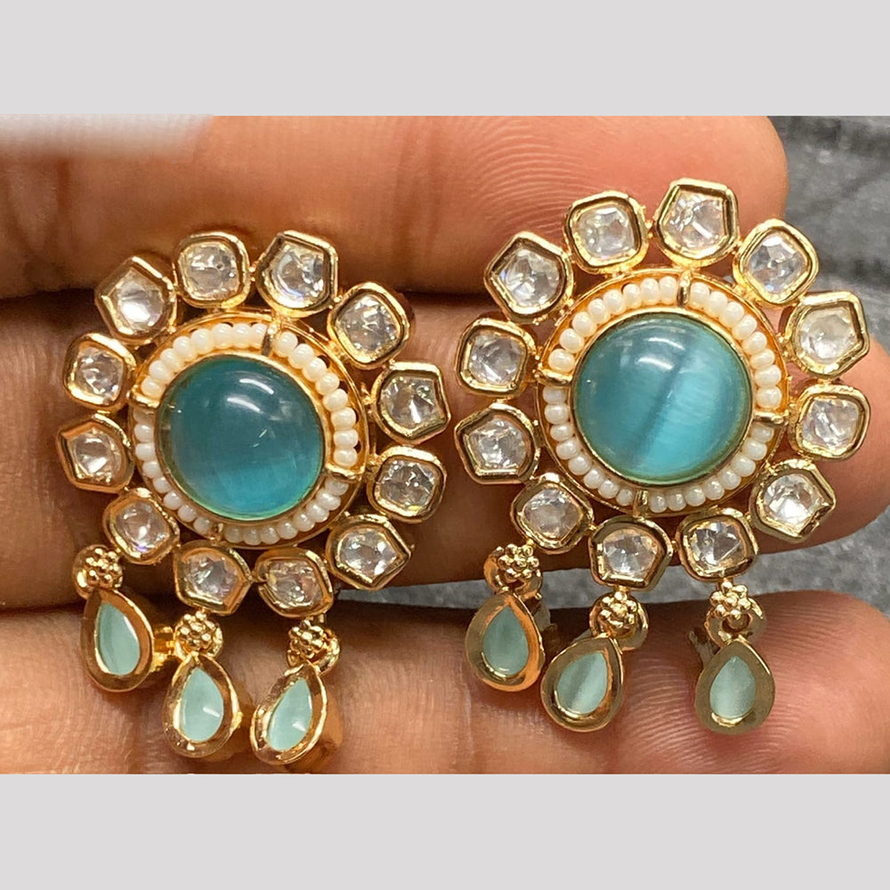 Royal Kundan Jewellery Gold Plated Polki Kundan And Pearls Dangler Earrings