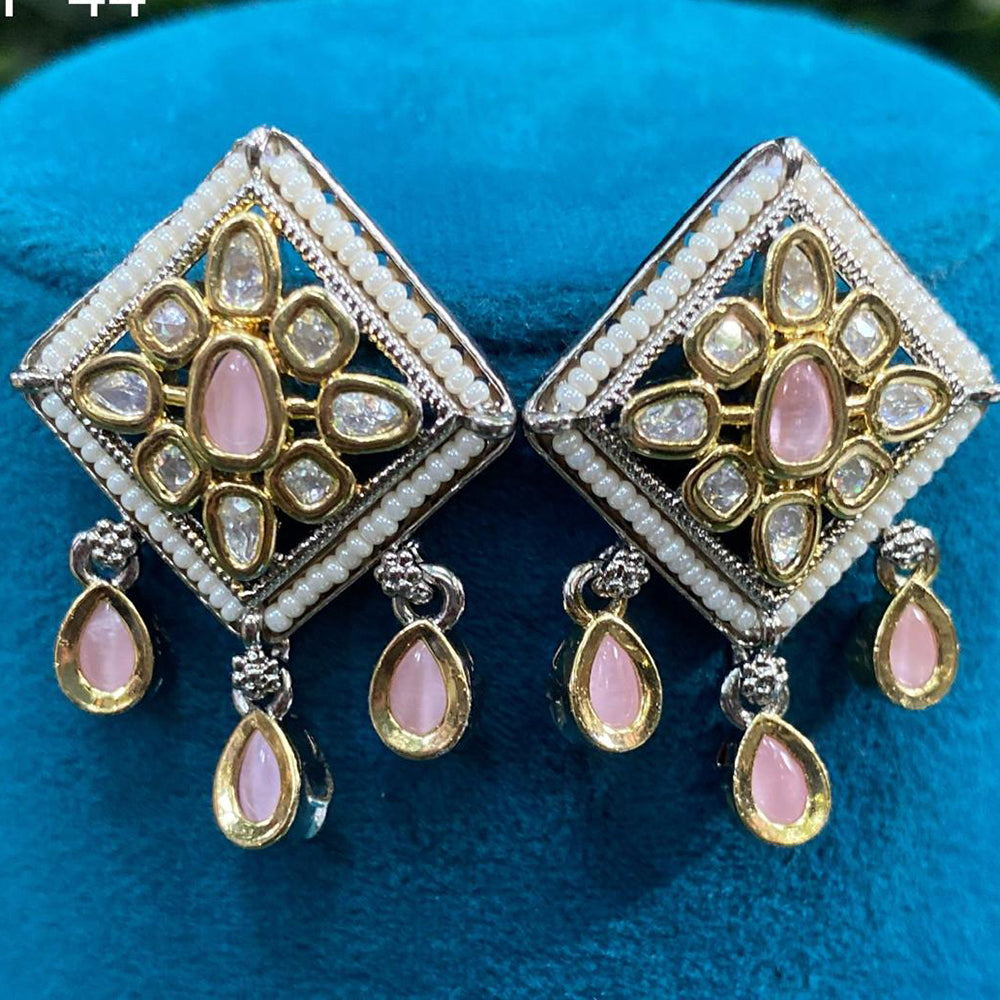 Royal Kundan Jewellery 2 Tone Plated Polki Kundan And Pearls Dangler Earrings