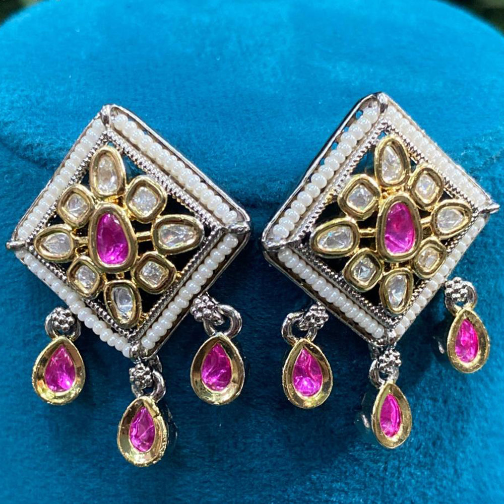 Royal Kundan Jewellery 2 Tone Plated Polki Kundan And Pearls Dangler Earrings
