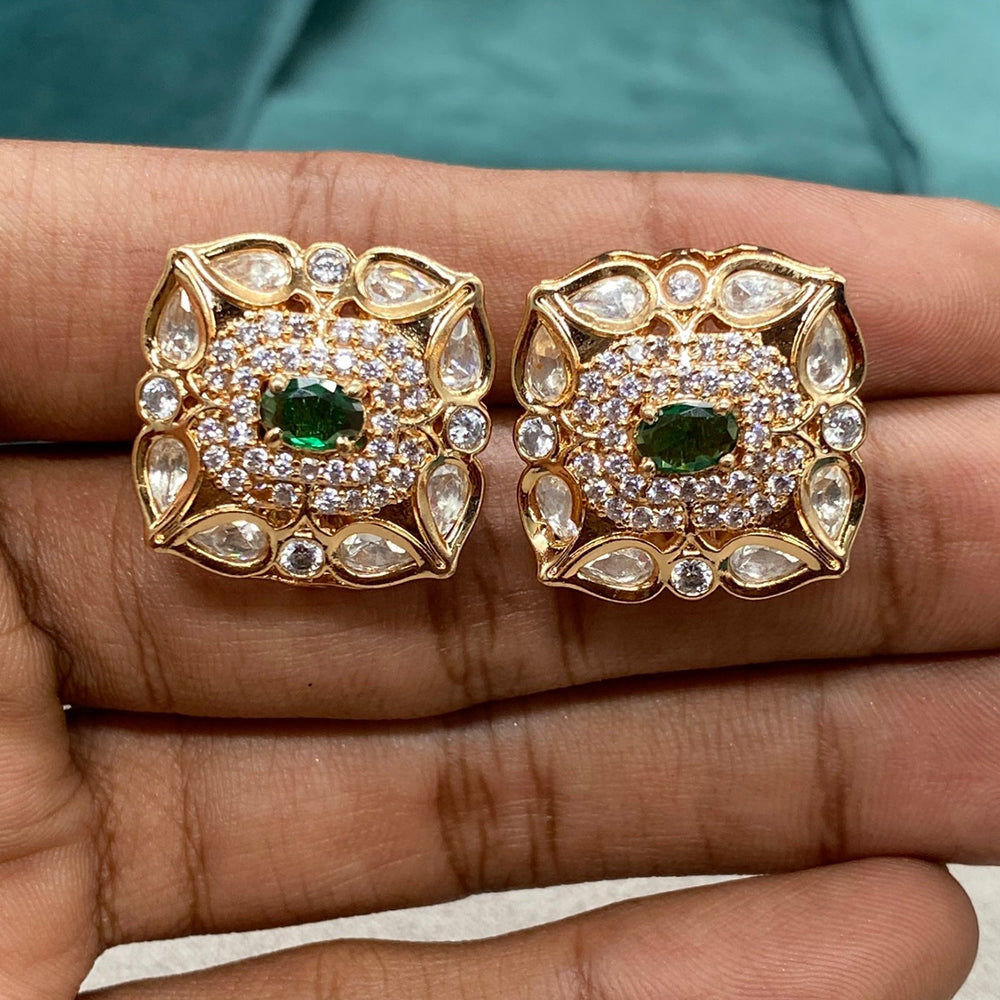 Royal Kundan Jewellery Gold Plated Polki Kundan Studs Earrings