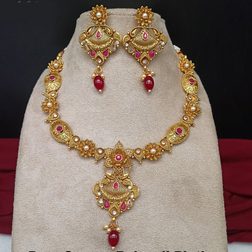 Royal Kundan Jewellery Gold Plated Pota Stone Beads Necklace Set