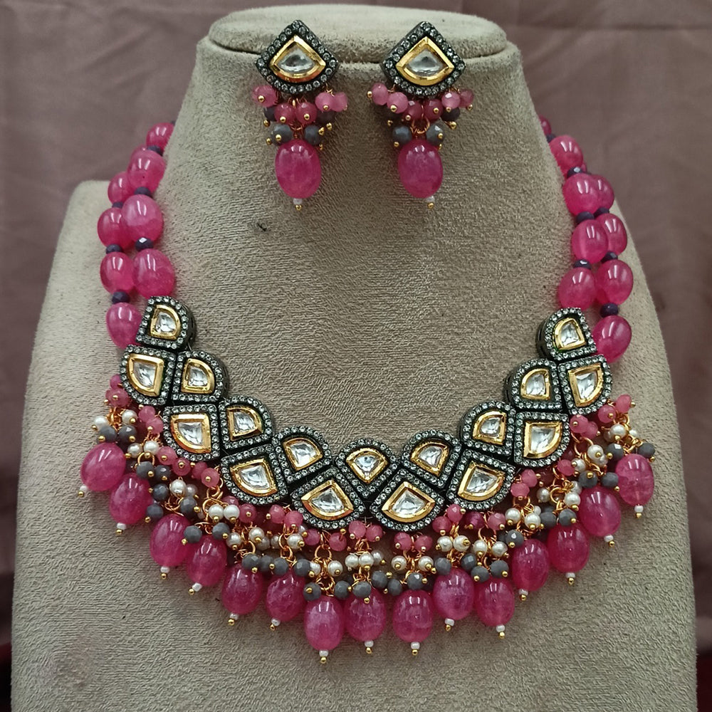 Royal Kundan Jewellery 2 Tone Plated Kundan And Beads Necklace Set