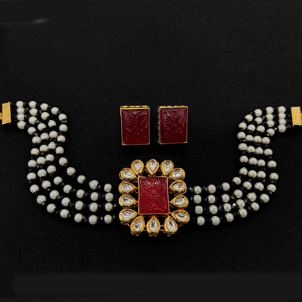 Royal Kundan Jewellery Gold Plated Kundan And Pearl Choker Necklace Set