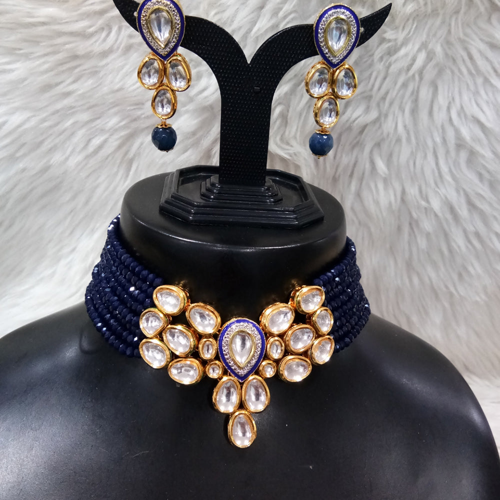 Royal Kundan Jewellery Gold Plated Kundan And Beads Choker Necklace Set