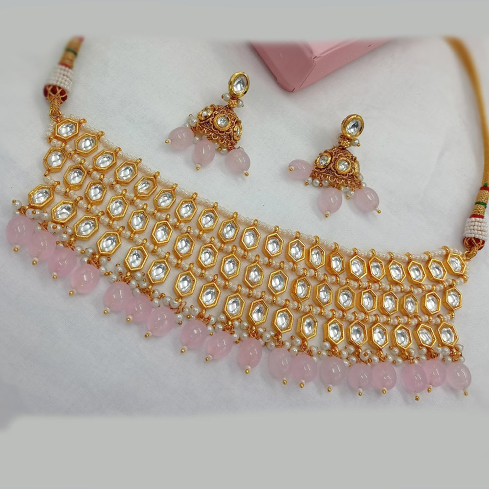 Royal Kundan Jewellery Gold Plated Kundan And Beads Choker Necklace Set