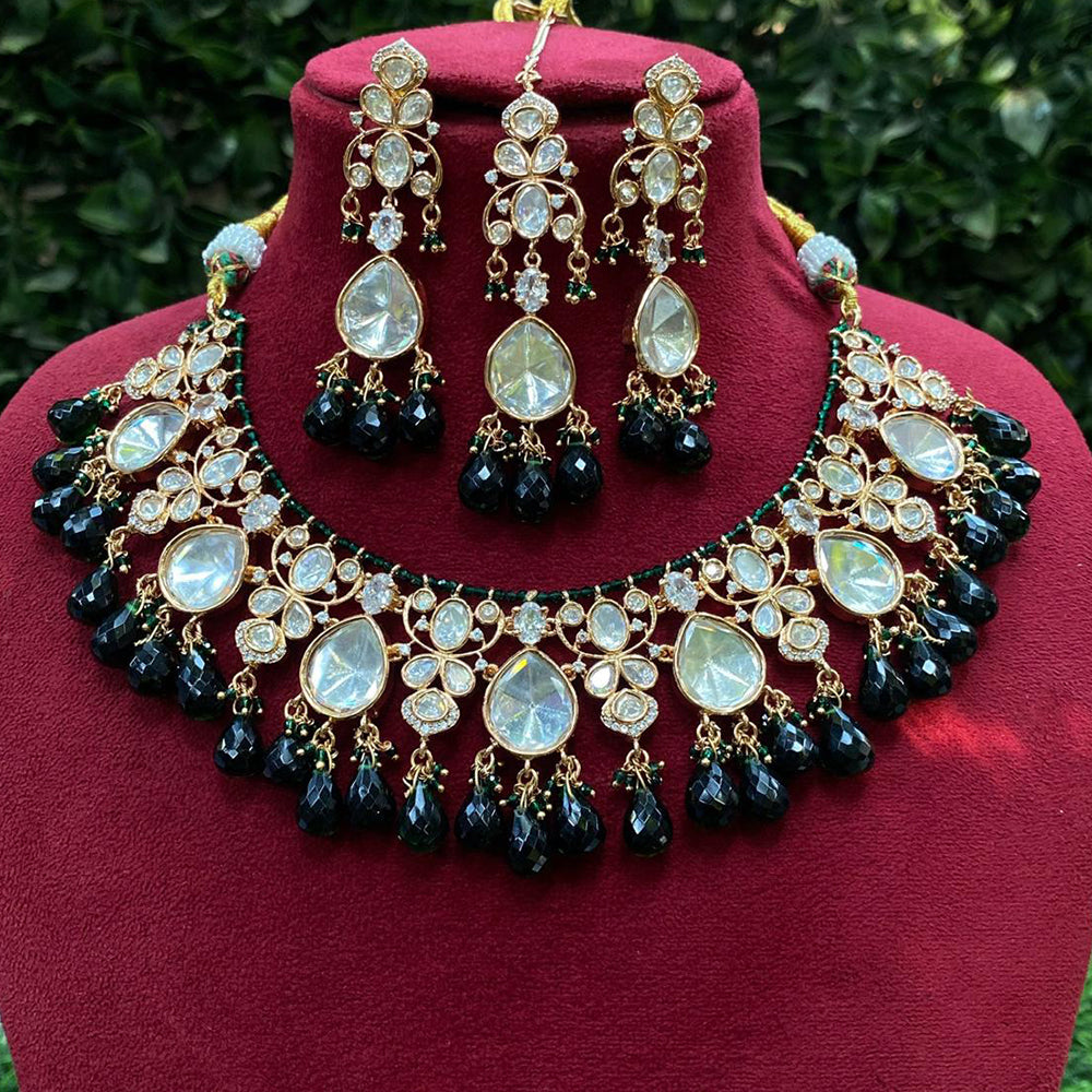 Royal Kundan Jewellery Gold Plated Polki Kundan Stone And Beads Necklace Set