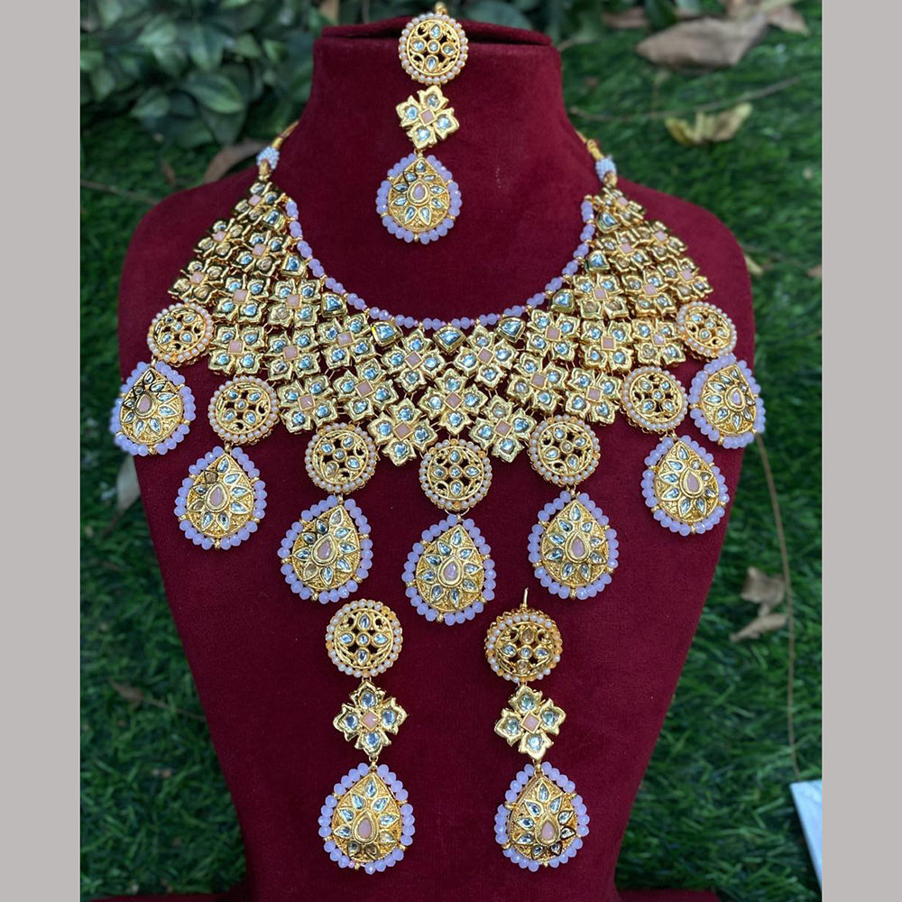 Royal Kundan Jewellery Gold Plated Kundan Stone And Beads Necklace Set
