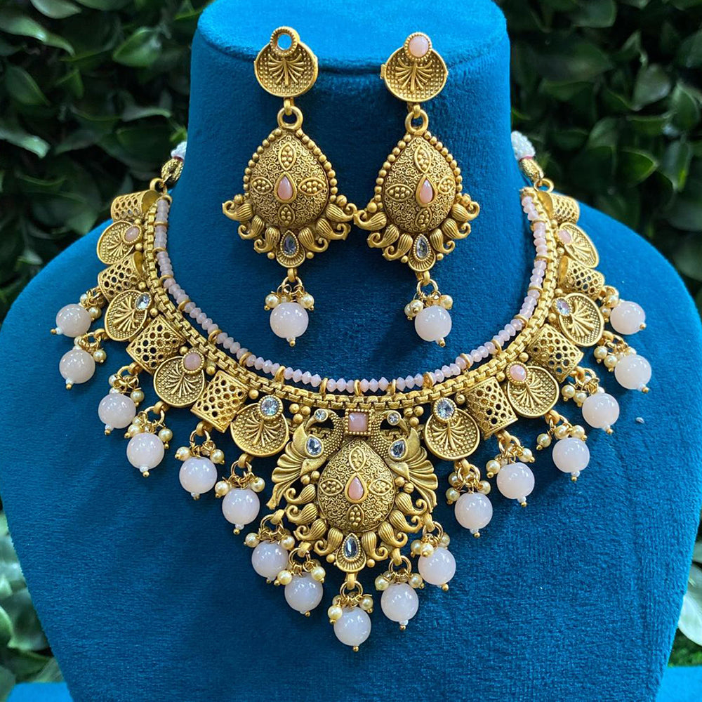 Royal Kundan Jewellery Gold Plated Pota Stone And Beads Stone Necklace Set
