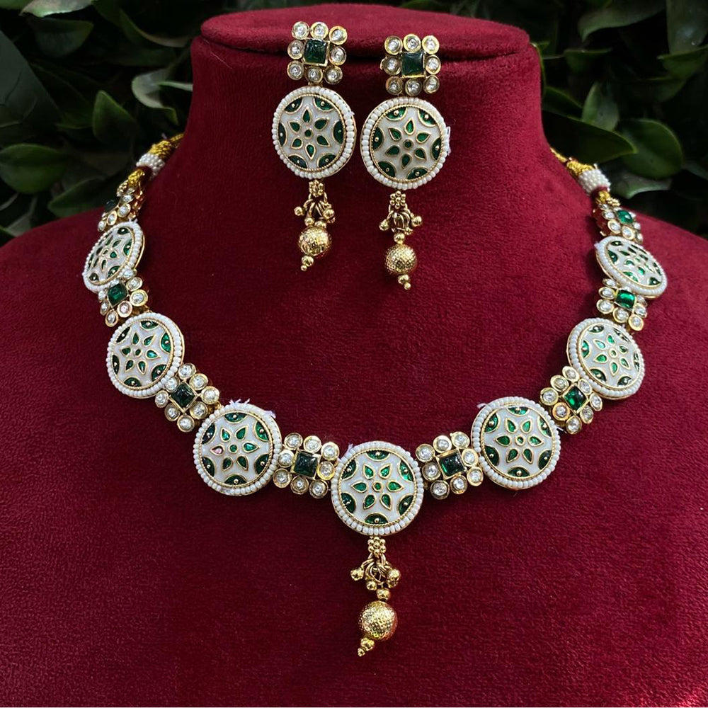 Royal Kundan Jewellery Gold Plated Pota Stone Stone And Meenakari Necklace Set