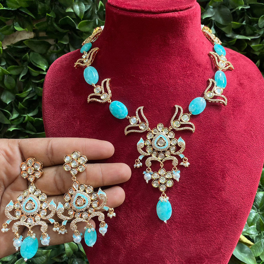 Royal Kundan Jewellery Gold Plated Polki Kundan Stone And Beads Meenakari Necklace Set