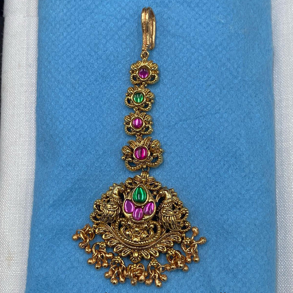 Royal Kundan Jewellery Gold Plated Pota Stone And Beads Maangtikka