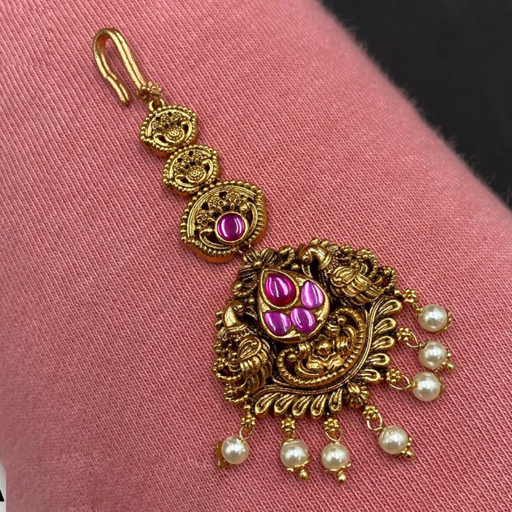 Royal Kundan Jewellery Gold Plated Pota Stone And Beads Maangtikka