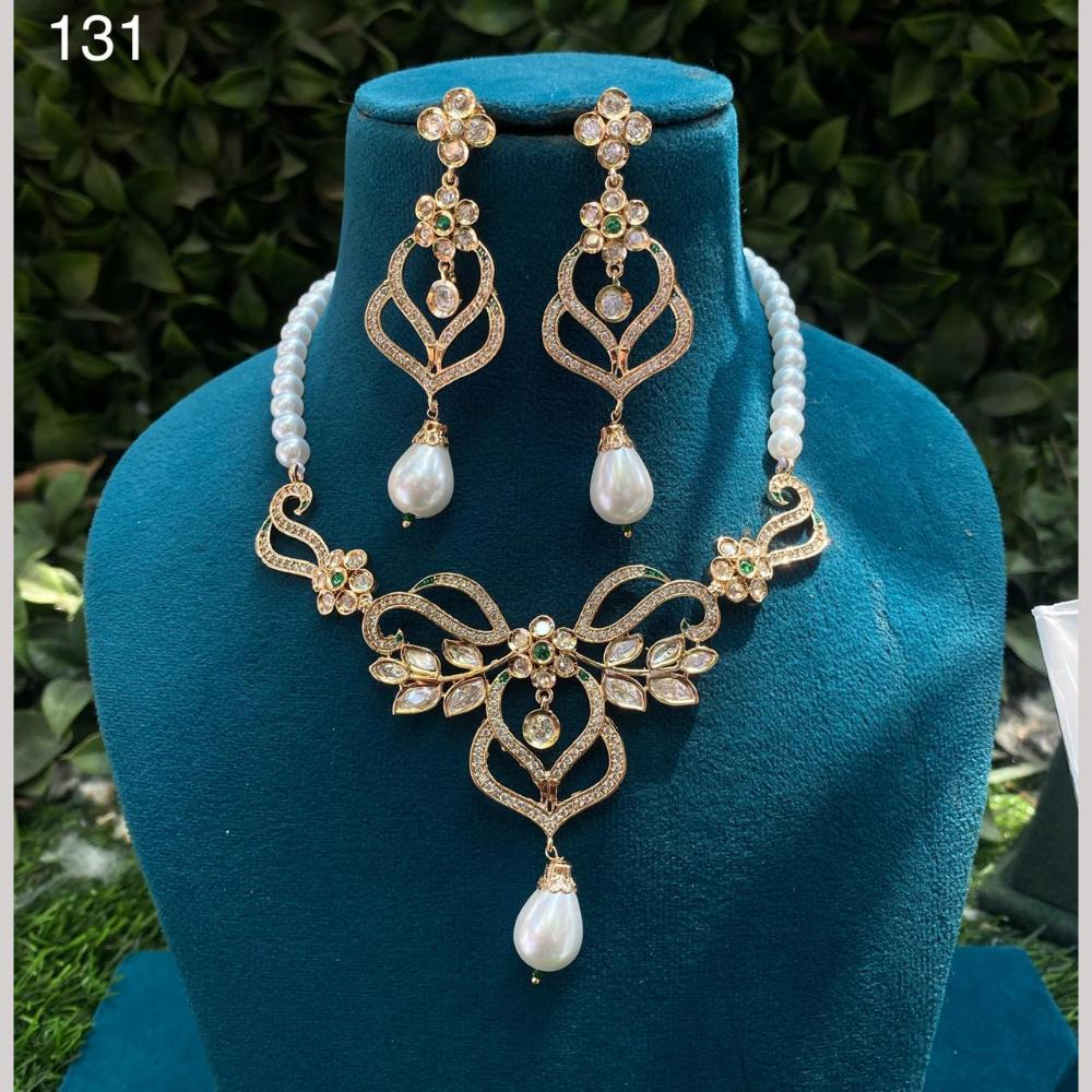 Royal Kundan Jewellery Gold Plated Polki Kundan Stone And Beads Necklace Set