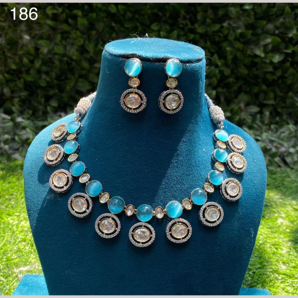 Royal Kundan Jewellery 2 Tone Plated Polki Kundan Stone Necklace Set