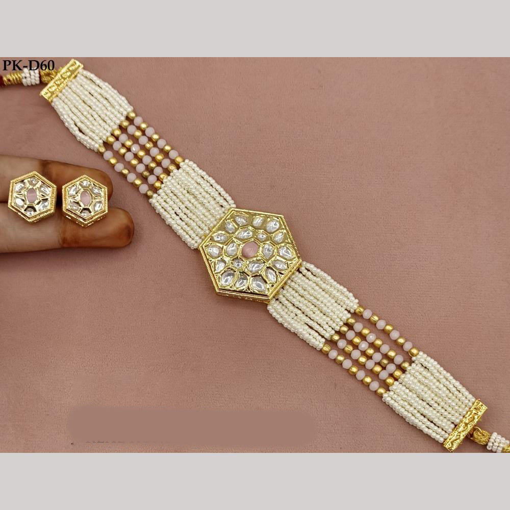 Royal Kundan Jewellery Gold Plated Polki Kundan Stone Choker Necklace Set