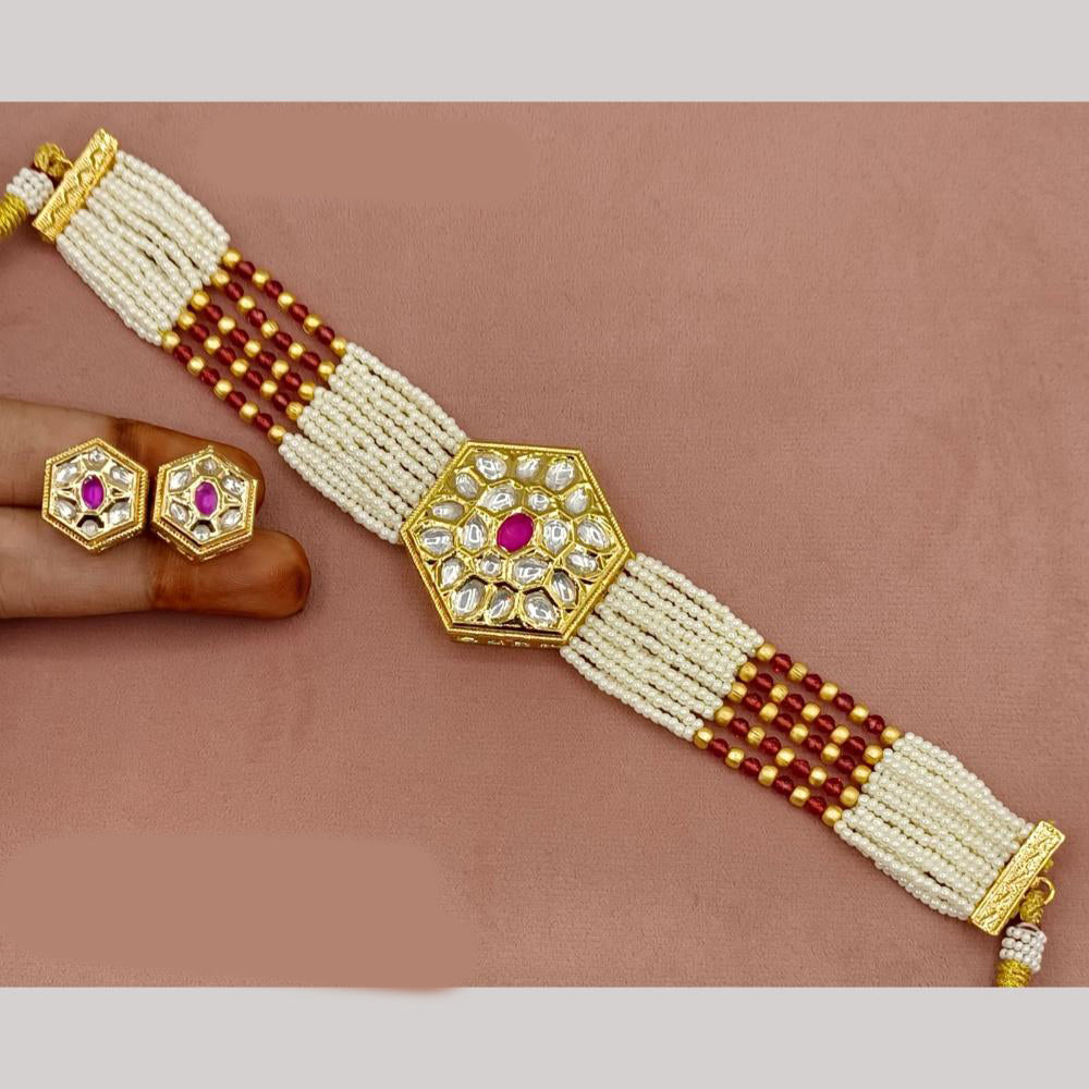 Royal Kundan Jewellery Gold Plated Polki Kundan Stone Choker Necklace Set