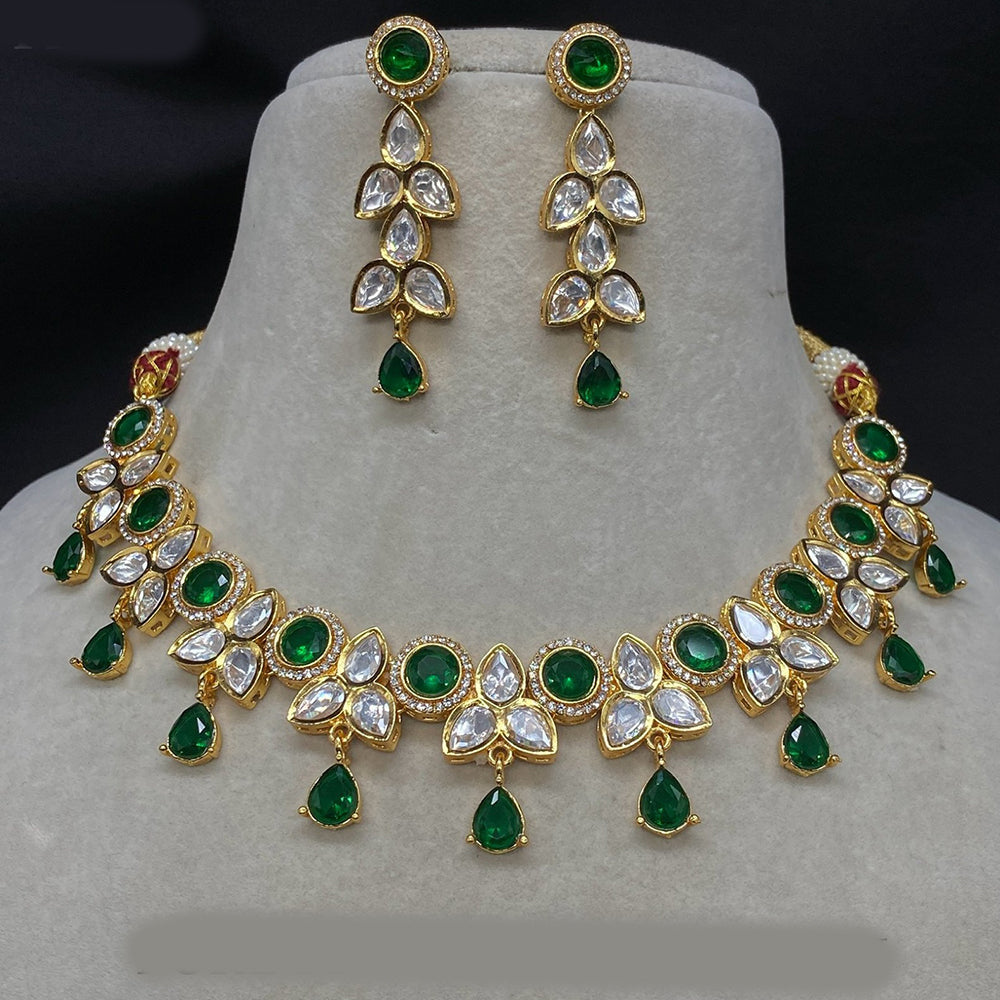 Royal Kundan Jewellery Gold Plated Polki Kundan Stone Necklace Set