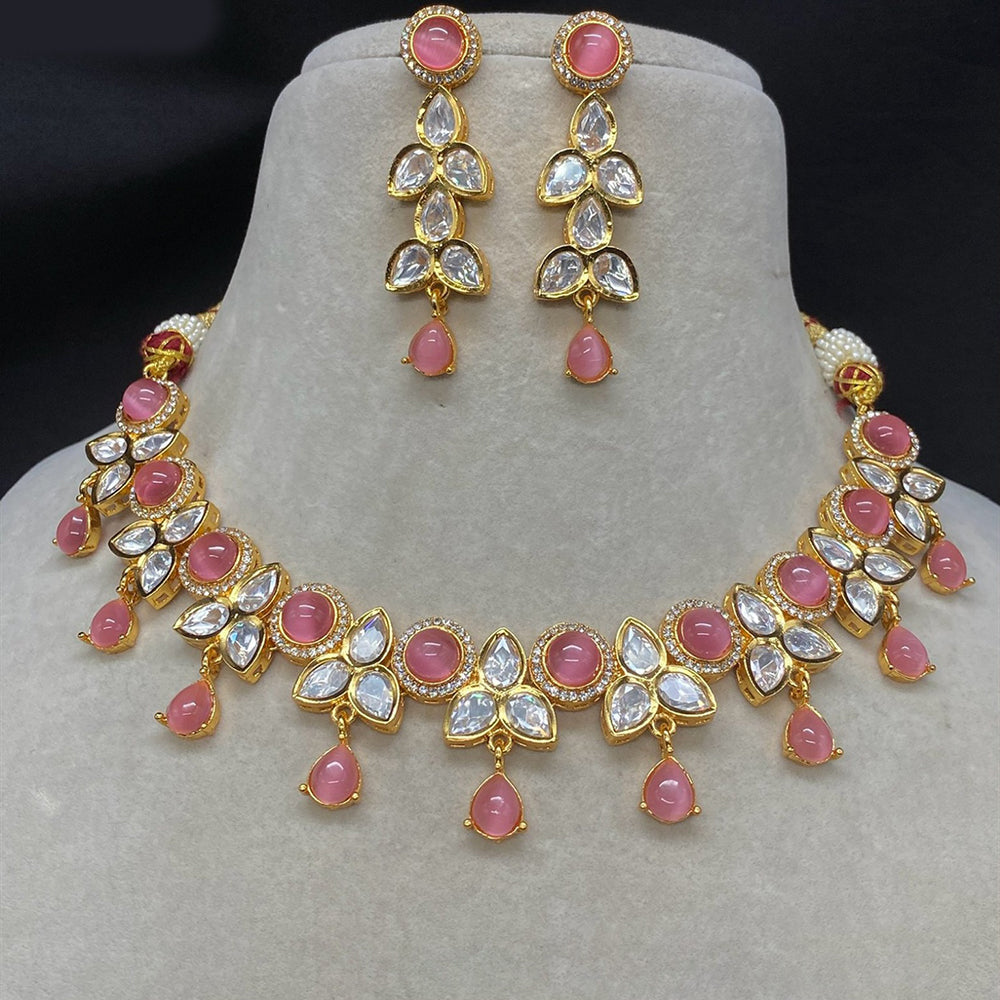Royal Kundan Jewellery Gold Plated Polki Kundan Stone Necklace Set