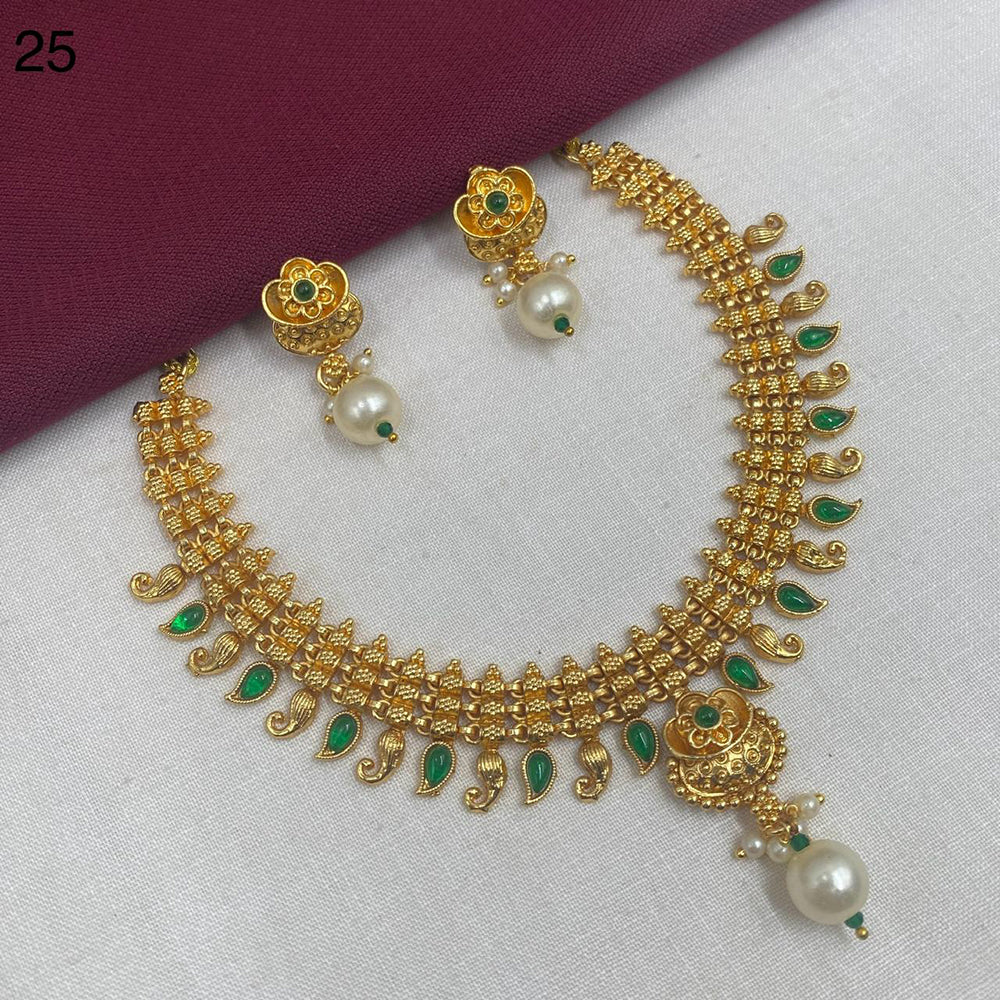 Royal Kundan Jewellery  Green Necklace Set with Gold Plating & Pota Stones Traditional Jewelry