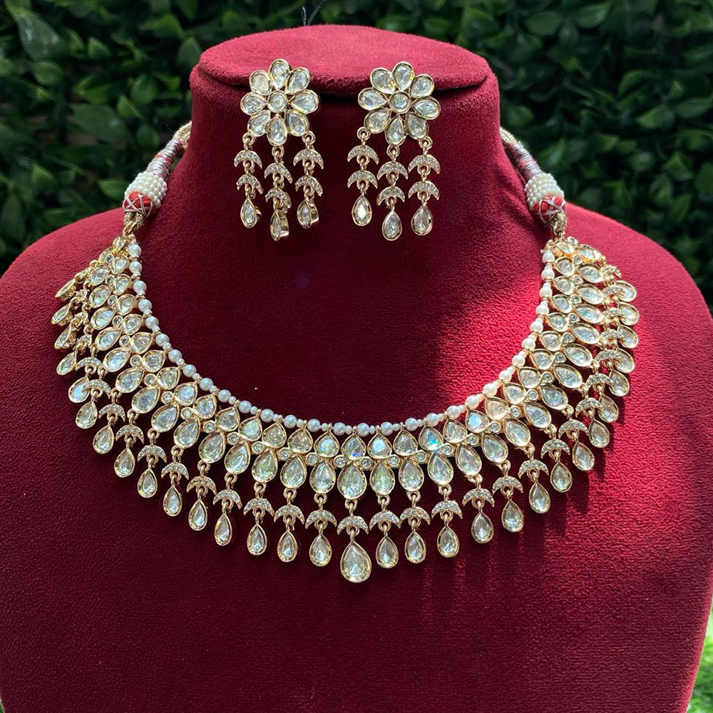 Royal Kundan Jewellery Gold Plated Finish Designer Polki Kundan And Pearl Necklace Set